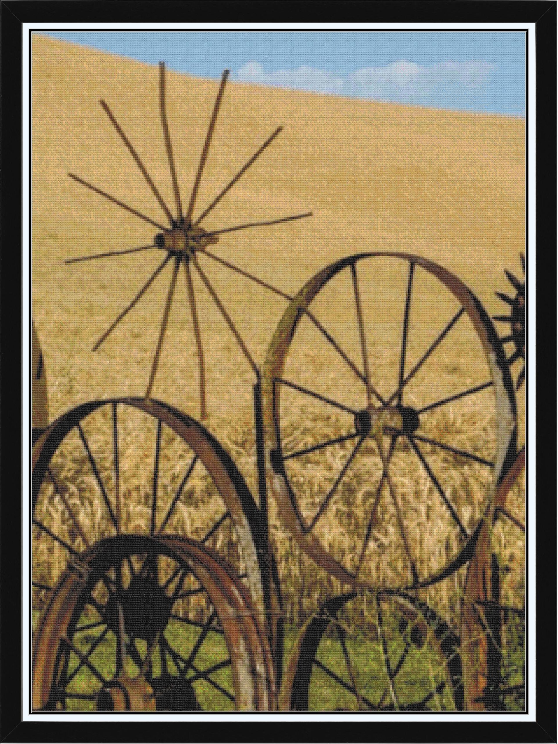 Iron Wheel Fence and Wheat