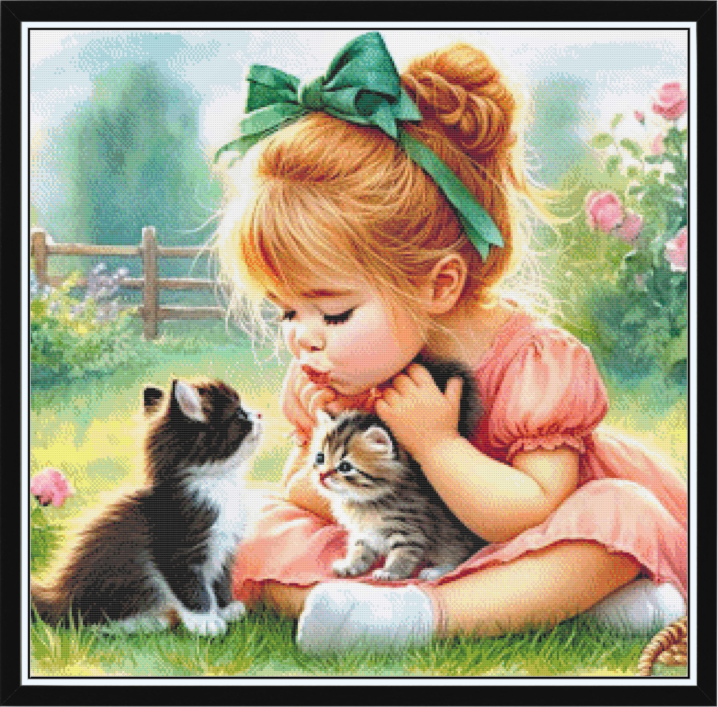 Girl and Kittens